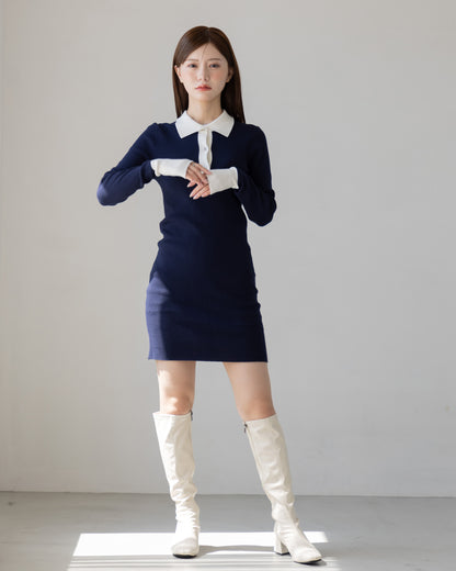 【SPECIAL10%OFF】バイカラーポロニットミニワンピース