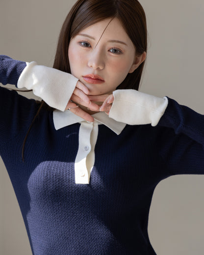 【SPECIAL10%OFF】バイカラーポロニットミニワンピース