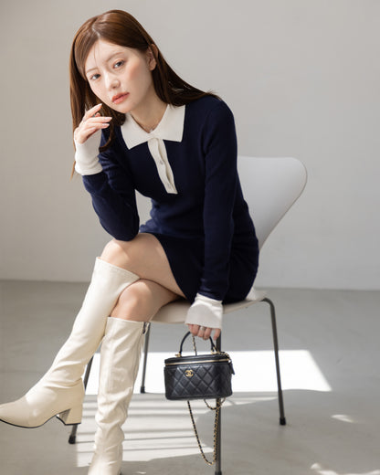 【SPECIAL10%OFF】バイカラーポロニットミニワンピース