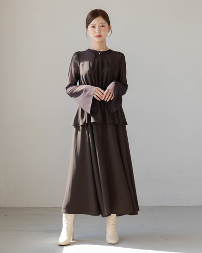 【SPECIAL10%OFF】ペプラムシフォンボリュームワンピース