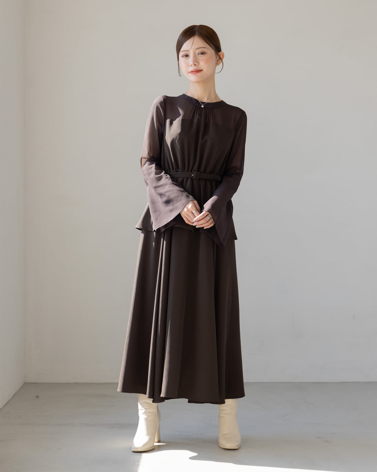 【SPECIAL10%OFF】ペプラムシフォンボリュームワンピース