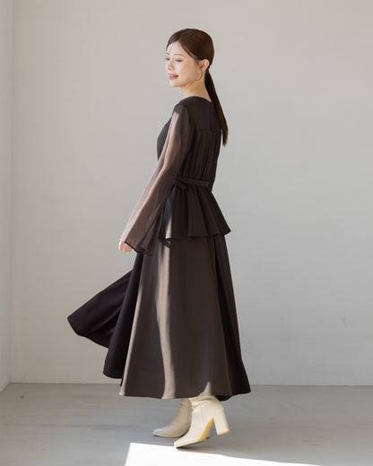 【SPECIAL10%OFF】ペプラムシフォンボリュームワンピース