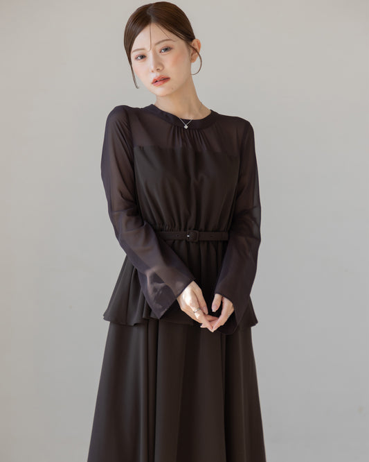 【SPECIAL10%OFF】ペプラムシフォンボリュームワンピース