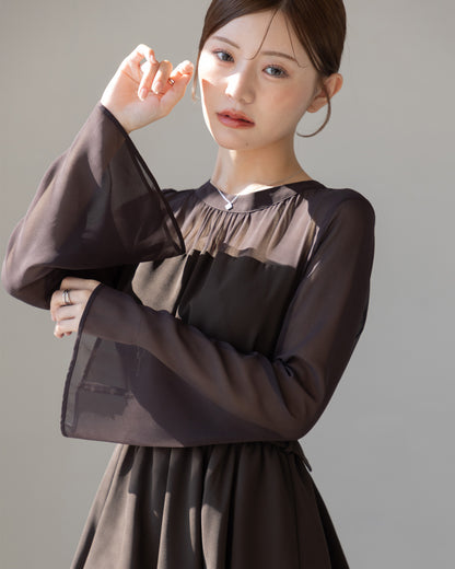 【SPECIAL10%OFF】ペプラムシフォンボリュームワンピース