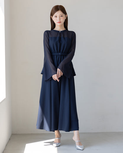 【SPECIAL10%OFF】ペプラムシフォンボリュームワンピース