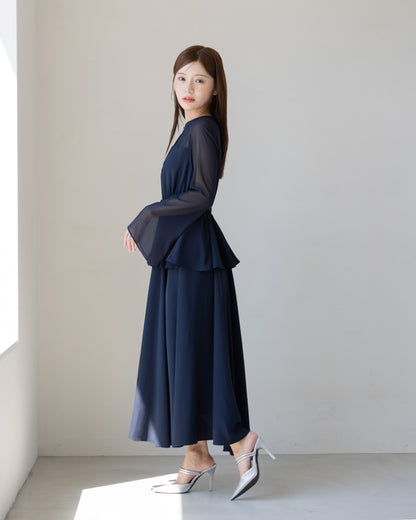 【SPECIAL10%OFF】ペプラムシフォンボリュームワンピース