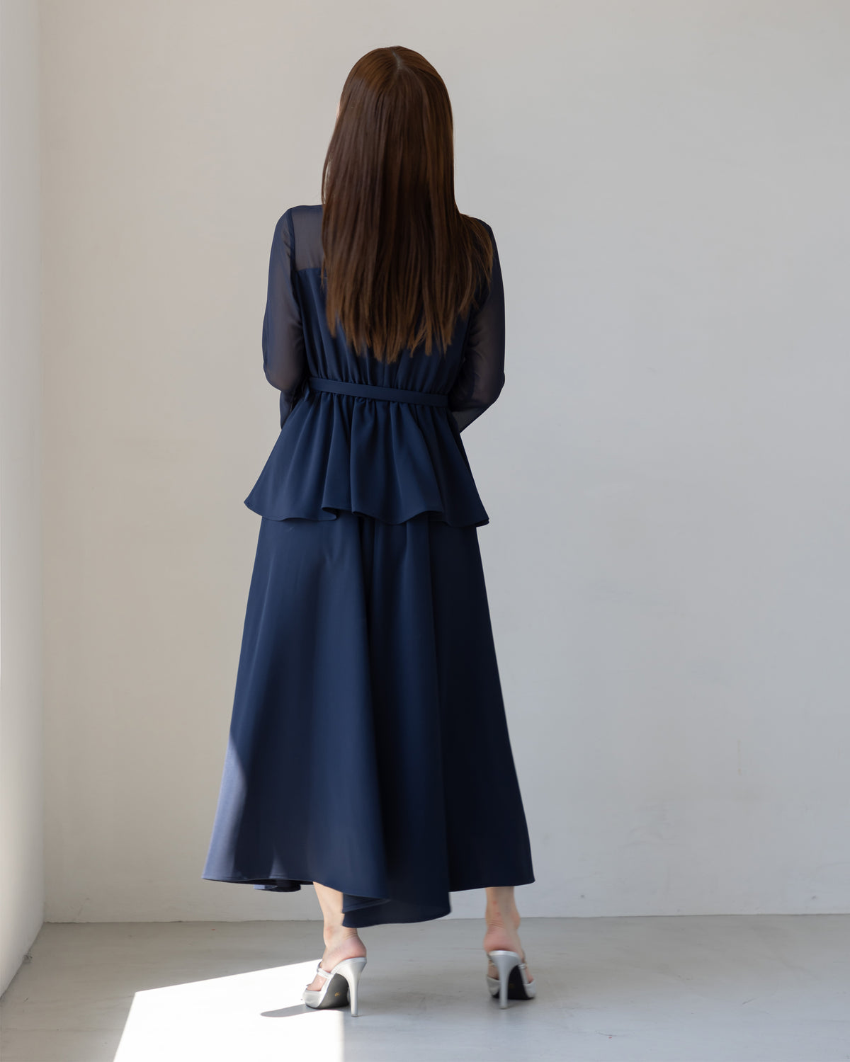 【SPECIAL10%OFF】ペプラムシフォンボリュームワンピース