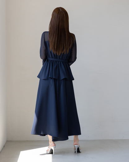 【SPECIAL10%OFF】ペプラムシフォンボリュームワンピース