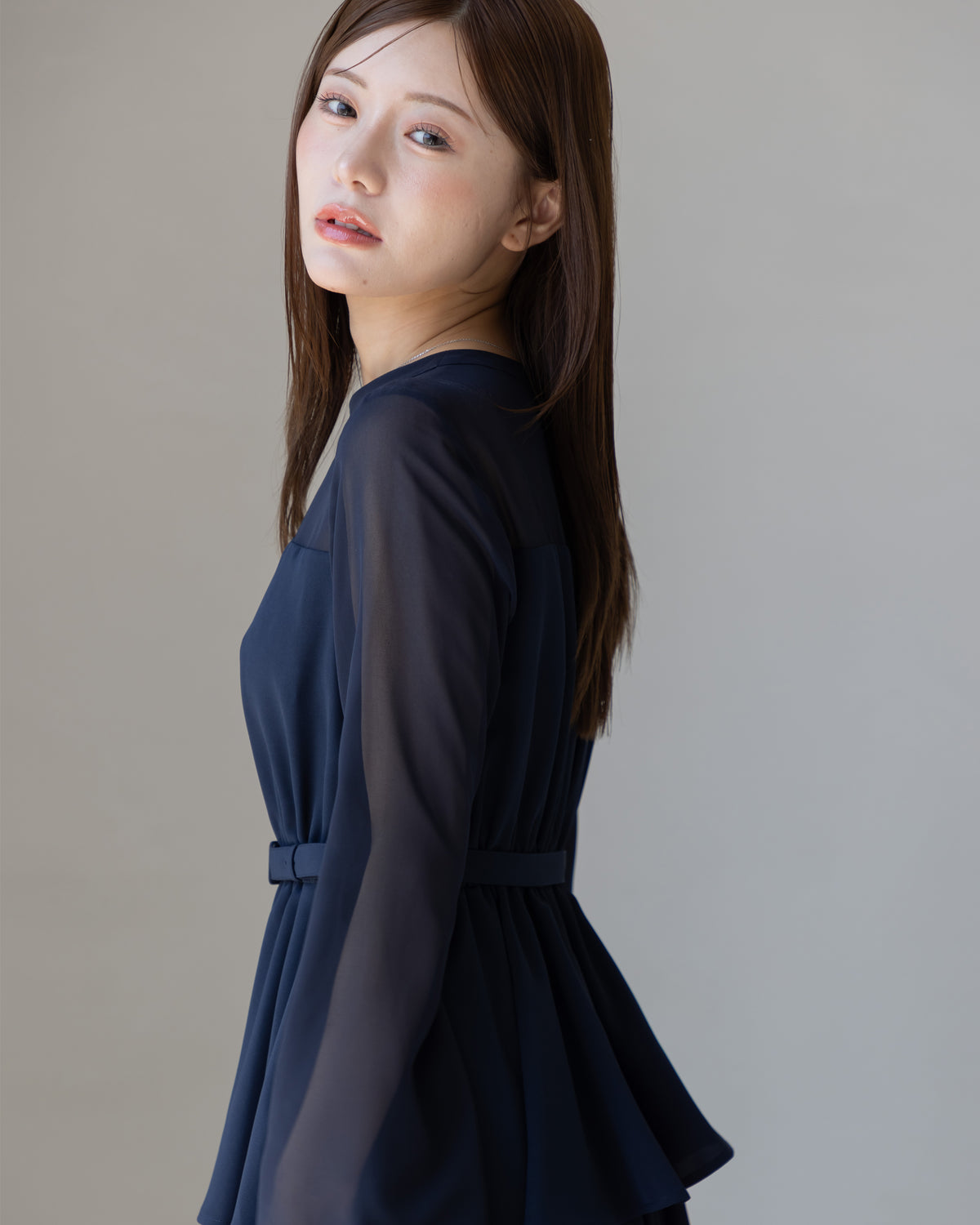 【SPECIAL10%OFF】ペプラムシフォンボリュームワンピース
