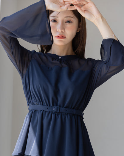【SPECIAL10%OFF】ペプラムシフォンボリュームワンピース