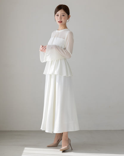 【SPECIAL10%OFF】ペプラムシフォンボリュームワンピース