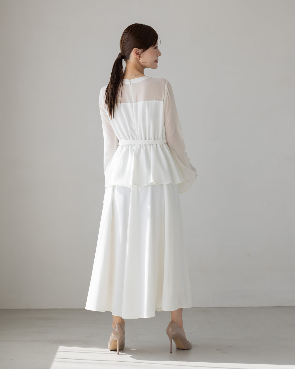 【SPECIAL10%OFF】ペプラムシフォンボリュームワンピース