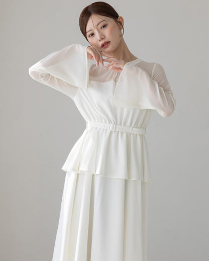 【SPECIAL10%OFF】ペプラムシフォンボリュームワンピース