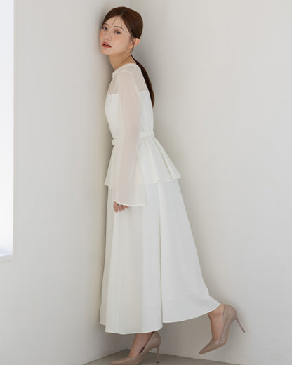 【SPECIAL10%OFF】ペプラムシフォンボリュームワンピース