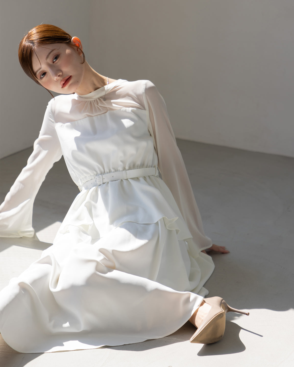 【SPECIAL10%OFF】ペプラムシフォンボリュームワンピース